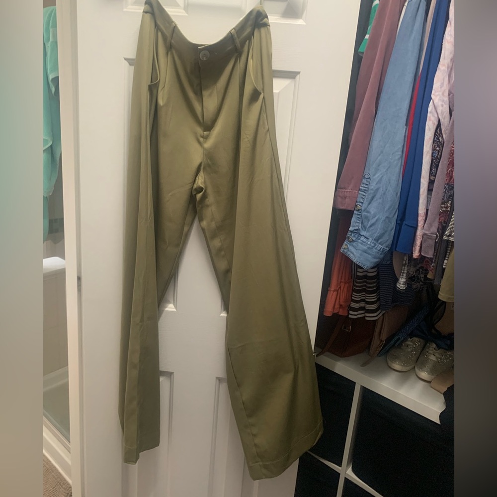 High waisted green straight leg pants